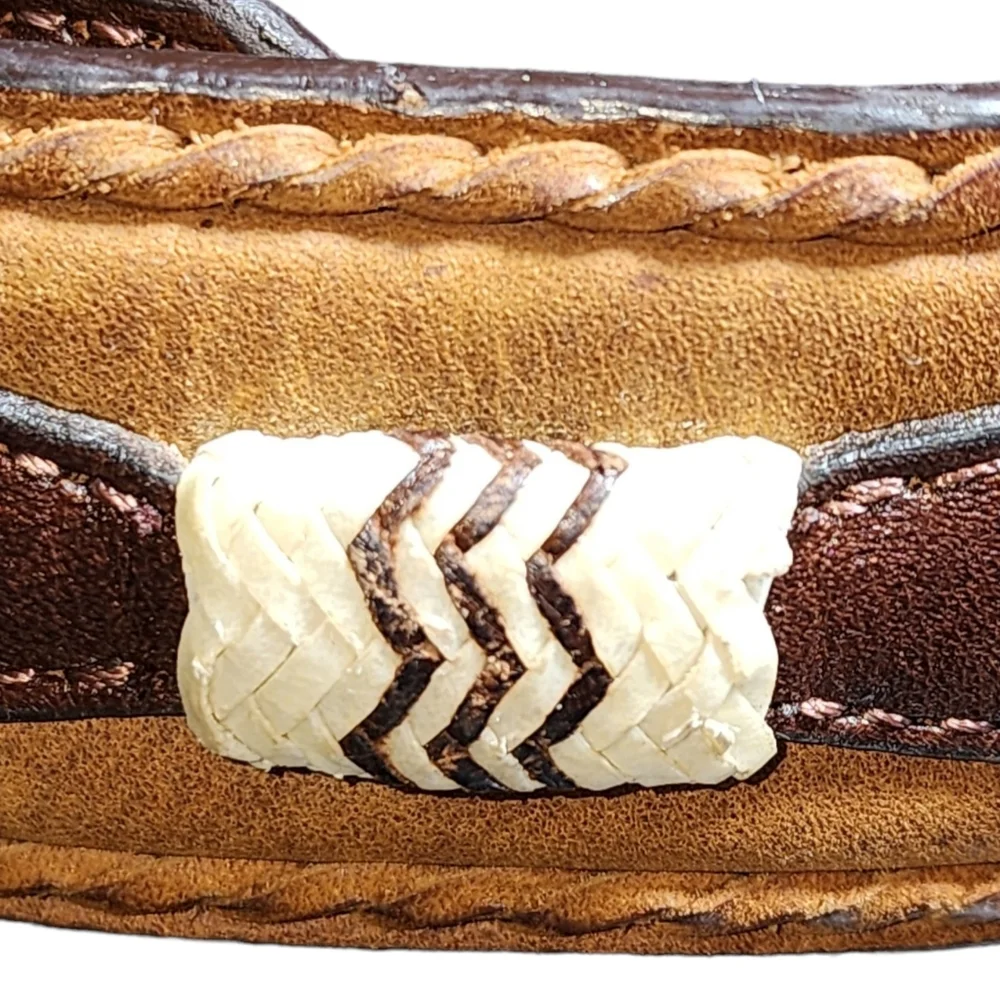 DDD 3-D Belt Southwestern Silver Tone Buckle & Concho Brown Leather Belt Size 36